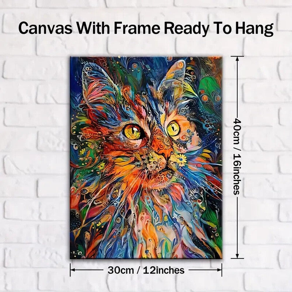 Nordic Style Vibrant Painted Cat Canvas Print Framed 12" x 16" NEW! Home & Garden:Home Décor:Posters & Prints Style Your Walls